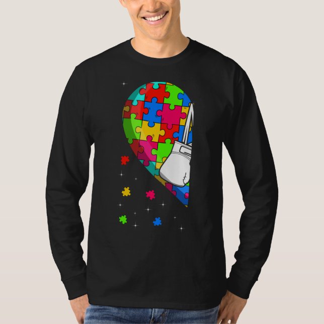 Funny Heart Boxing Autism Awareness Support Love S T-Shirt (Front)