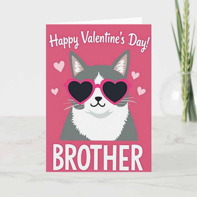 Funny Heart Cat Valentine Brother Card (Front)