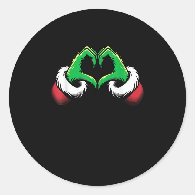 Funny Heart Hands Christmas Minimal Festive Style Classic Round Sticker (Front)