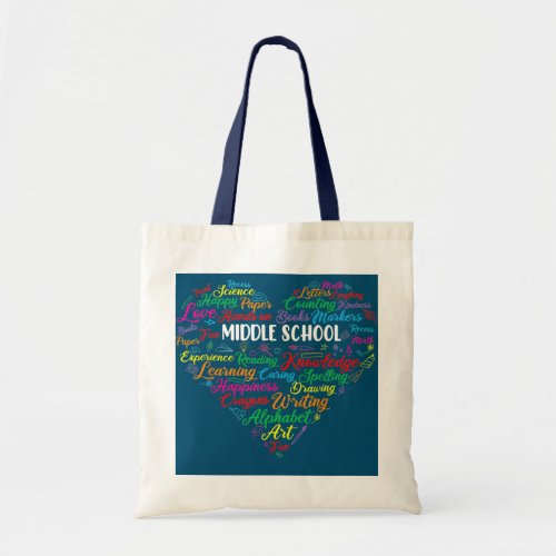 Funny Heart Middle School Teacher Student Back To Tote Bag