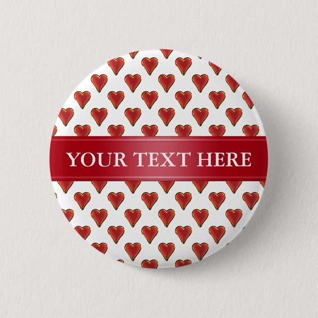 Funny Heart Pattern gold red + your backgr. & text Button (Front)