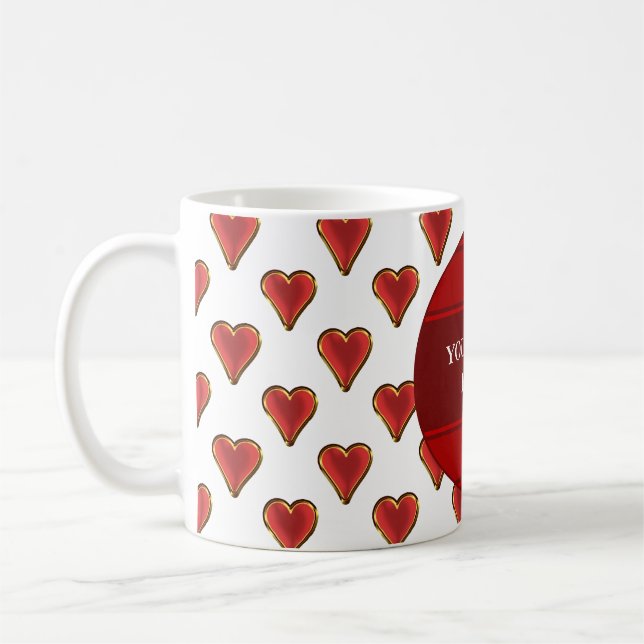 Funny Heart Pattern gold red + your backgr. & text Coffee Mug (Left)