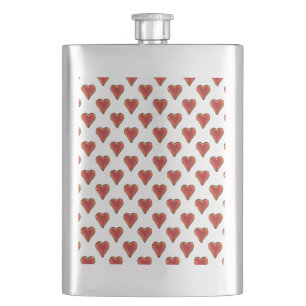 Funny Heart Pattern gold red + your backgr. & text Flask