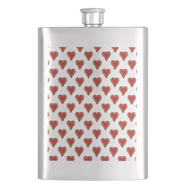 Funny Heart Pattern gold red + your backgr. & text Flask (Front)