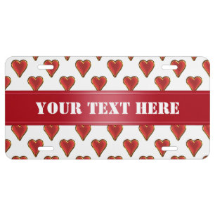 Funny Heart Pattern gold red + your backgr. & text License Plate