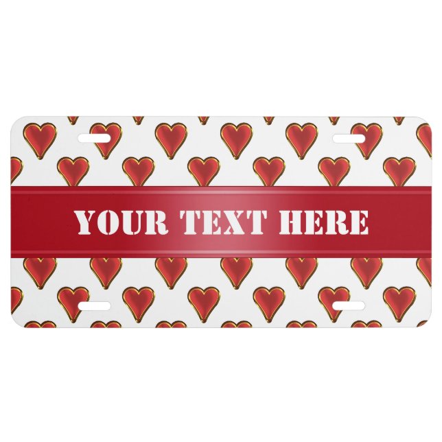 Funny Heart Pattern gold red + your backgr. & text License Plate (Front)