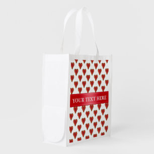 Funny Heart Pattern gold red + your backgr. & text Reusable Grocery Bag