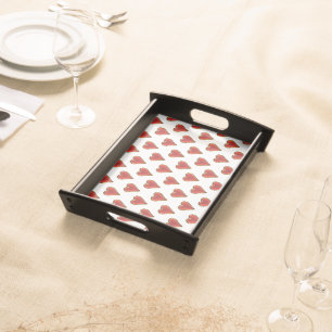 Funny Heart Pattern gold red + your backgr. & text Serving Tray