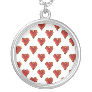 Funny Heart Pattern gold red + your backgr. & text Silver Plated Necklace