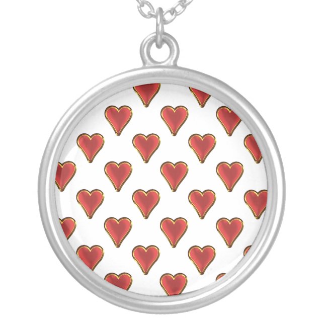 Funny Heart Pattern gold red + your backgr. & text Silver Plated Necklace (Front)