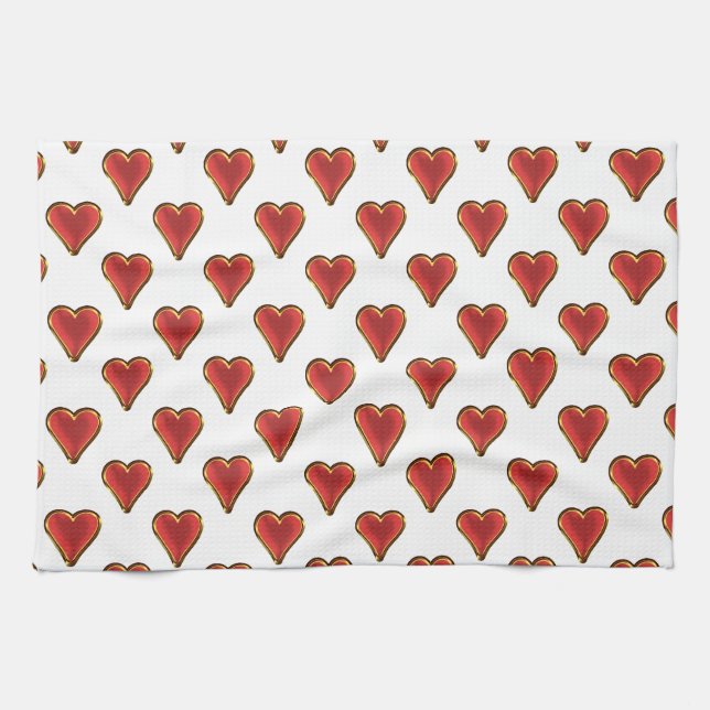 Funny Heart Pattern gold red + your backgr. & text Towel (Horizontal)