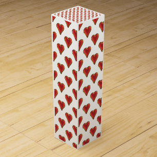 Funny Heart Pattern gold red + your backgr. & text Wine Box
