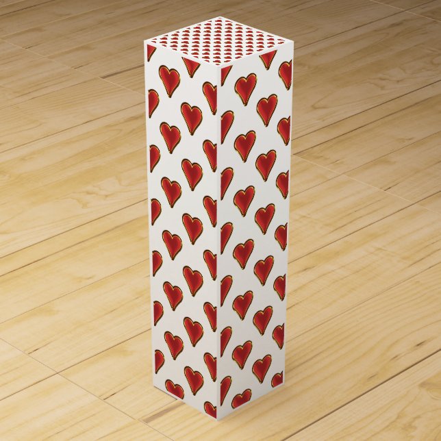 Funny Heart Pattern gold red + your backgr. & text Wine Box (Front)