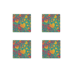 Funny Heart Pattern IX - green red yellow Stone Magnet