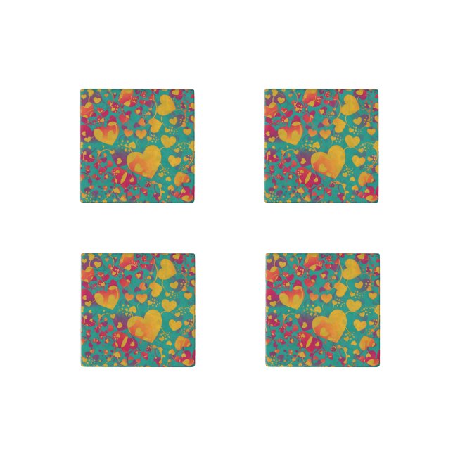 Funny Heart Pattern IX - green red yellow Stone Magnet (Front)