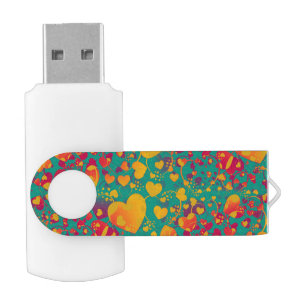 Funny Heart Pattern IX - green red yellow USB Flash Drive