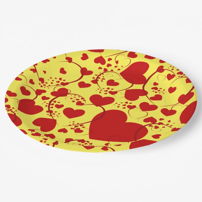 Funny Heart Pattern V + your background color Paper Plates (Angled)