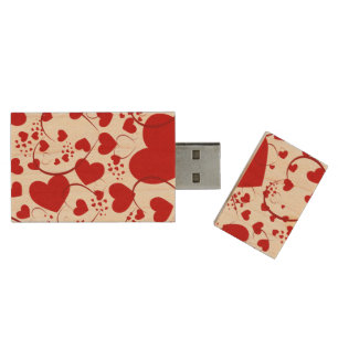 Funny Heart Pattern V + your background color Wood USB Flash Drive