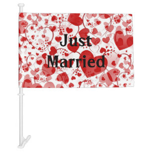 Funny Heart Pattern VII - JUST MARRIED Car Flag