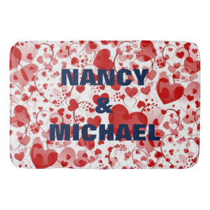 Funny Heart Pattern VII - red white + your idea Bathroom Mat