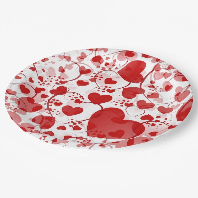 Funny Heart Pattern VII - red white + your idea Paper Plates (Angled)