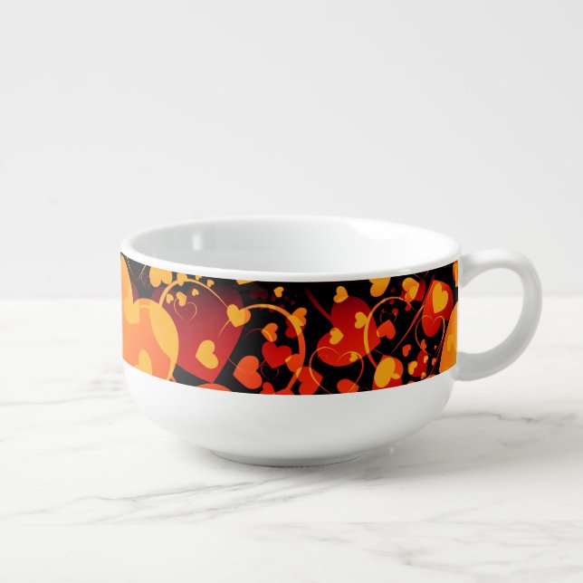 Funny Heart Pattern VIII - black red yellow Soup Mug (Left)