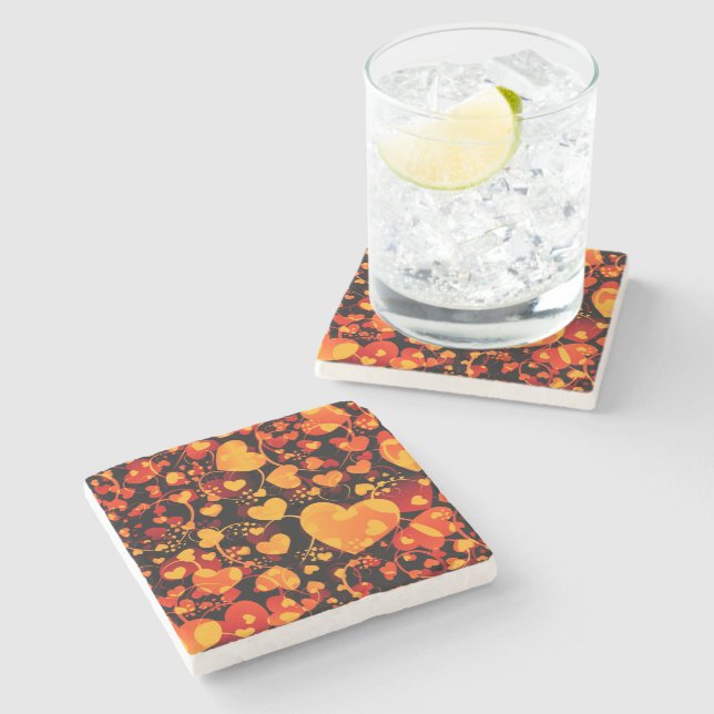 Funny Heart Pattern VIII - black red yellow Stone Coaster (Side)