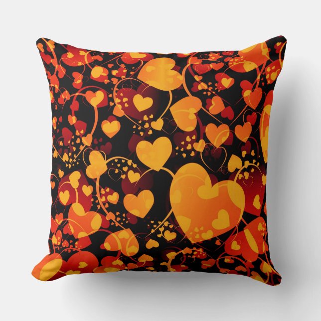 Funny Heart Pattern VIII - black red yellow Throw Pillow (Front)