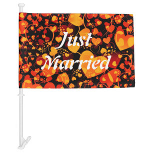 Funny Heart Pattern VIII - JUST MARRIED Car Flag