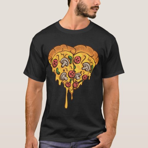 Funny Heart Pizza Gift For Men Women Cool Pizza Lo T_Shirt