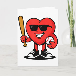 Funny Heart Playing Baseball Valentine Baseball Fa Card