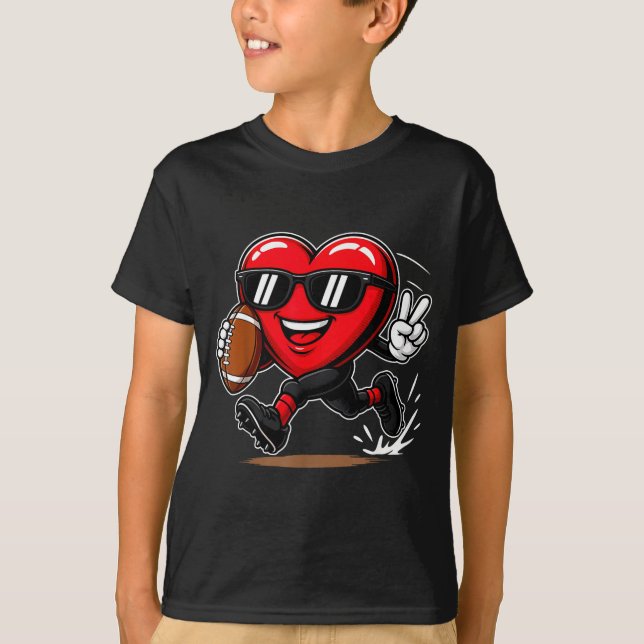 Funny Heart Playing Football Srts Lover Valentine  T-Shirt (Front)