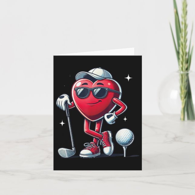 Funny Heart Playing Golf Valentines Day For Sport  Card (Front)