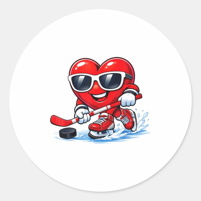 Funny Heart Playing Hockey Apparel  Classic Round Sticker (Front)