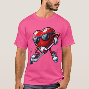 Funny Heart Playing Hockey Valentines Day Boys T-Shirt