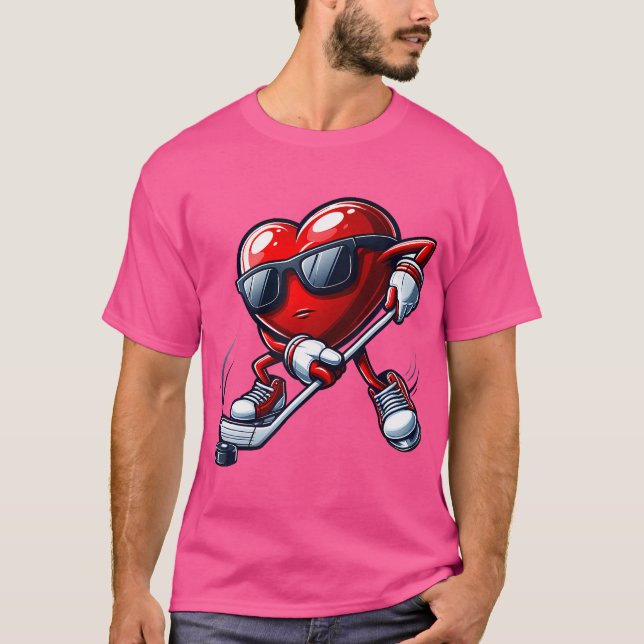 Funny Heart Playing Hockey Valentines Day Boys T-Shirt (Front)