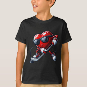 Funny Heart Playing Hockey Valentines Day Mens Boy T-Shirt