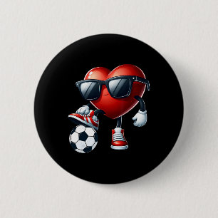 Funny Heart Playing Soccer Valentines Day Mens Boy Button