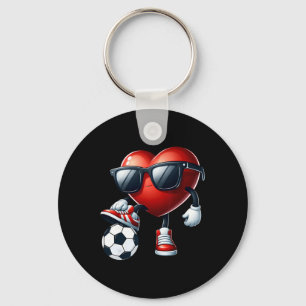Funny Heart Playing Soccer Valentines Day Mens Boy Keychain