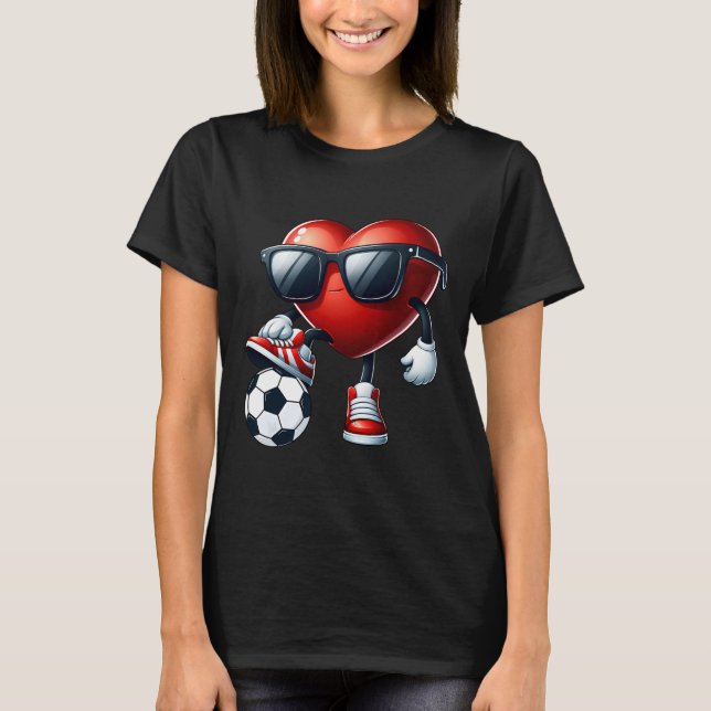 Funny Heart Playing Soccer Valentines Day Mens Boy T-Shirt (Front)