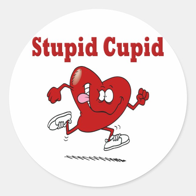 Funny Heart Running From Cupid Classic Round Sticker (Front)