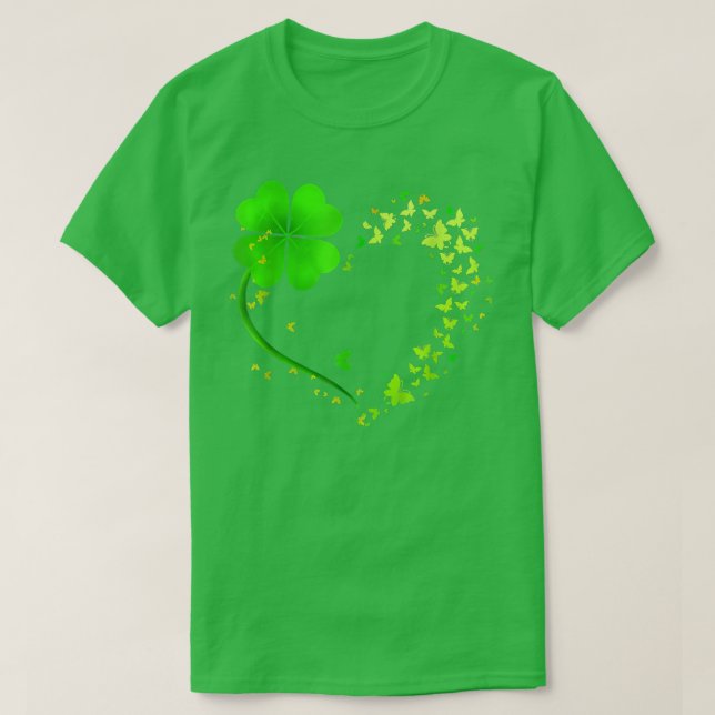 Funny Heart Shamrock Butterfly Happy St Patrick's  T-Shirt (Design Front)