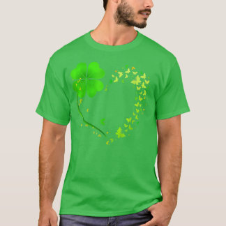 Funny Heart Shamrock Butterfly Happy St Patrick's  T-Shirt