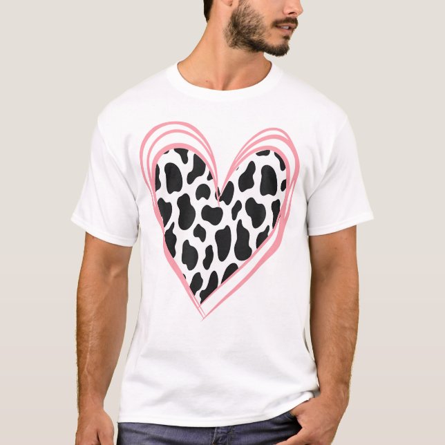 Funny heart shaped cow for cow lovers Happy Valent T-Shirt (Front)
