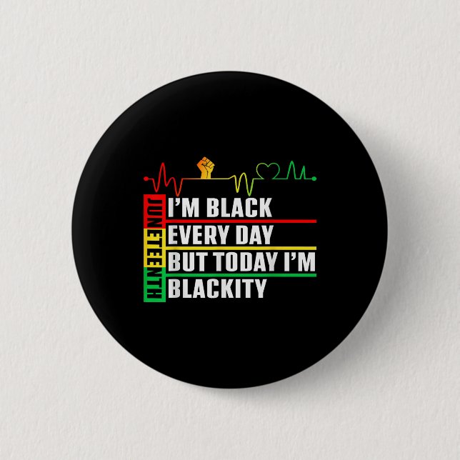 Funny Heartbeat Blackity Black Juneteenth Pride Me Button (Front)