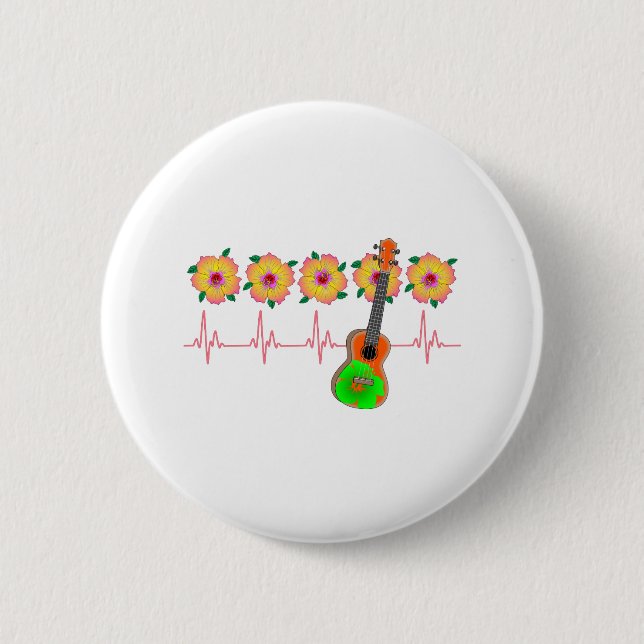 Funny Heartbeat EKG Line for Ukulele Music Button (Front)