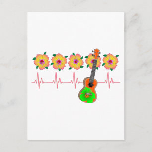 Funny Heartbeat EKG Line for Ukulele Music Postcard