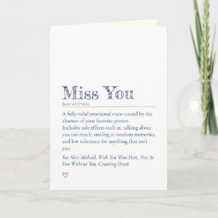 Funny Heartfelt Encouragement Miss You Definition Card