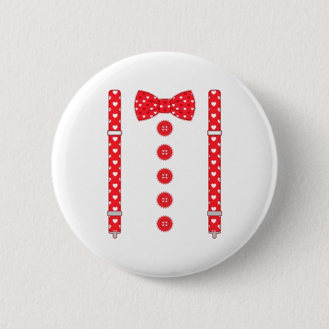 Funny Hearts Bow Tie Suspenders Valentine's Day Co Button (Front)