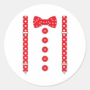 Funny Hearts Bow Tie Suspenders Valentine's Day Co Classic Round Sticker